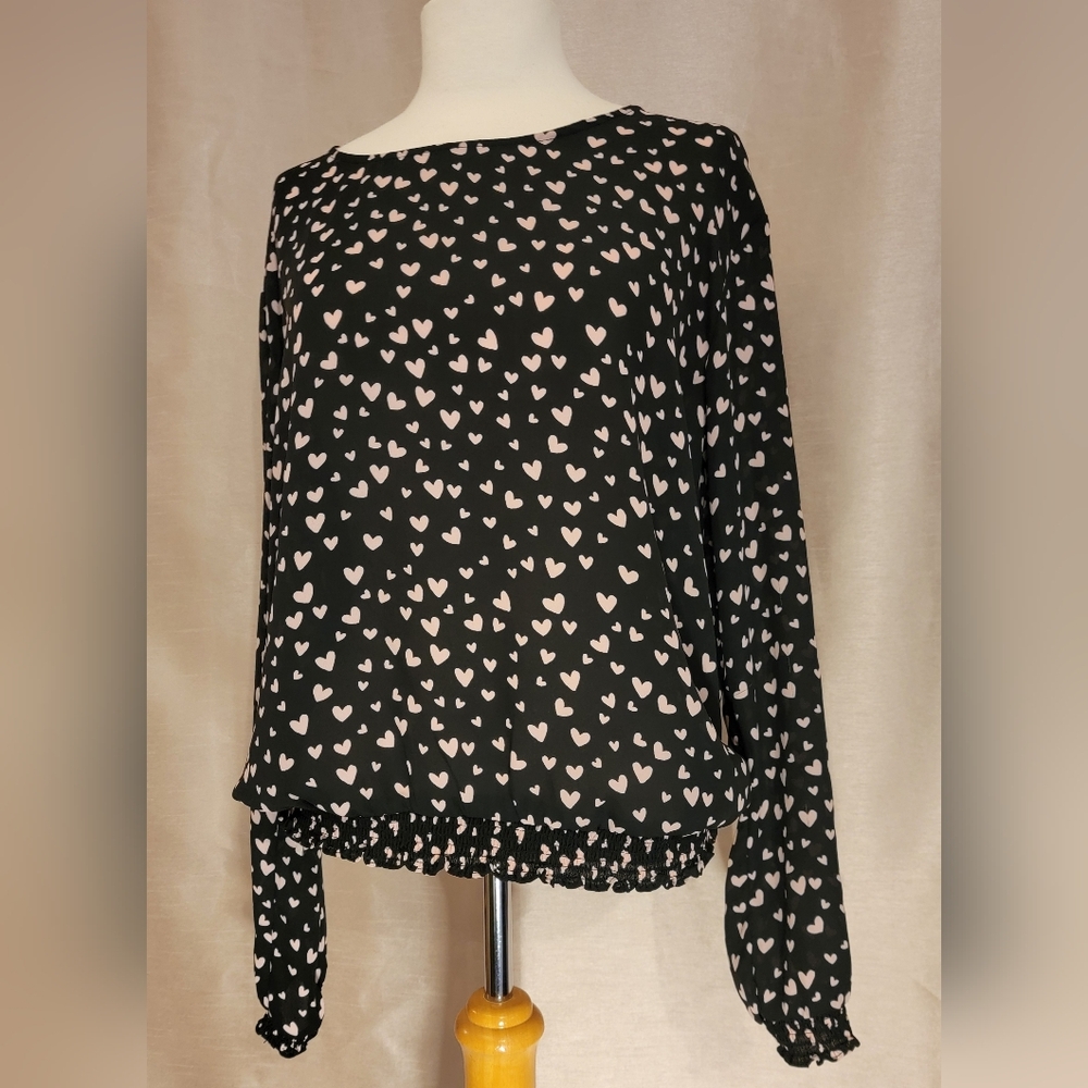 H&M Black and Pink Heart Print Blouse